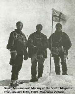 Mawson, Edgeworth-David and Mackay at the South Magnetic Pole