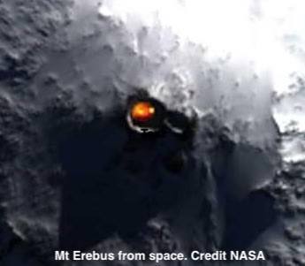 Erebus from space showing lava lake